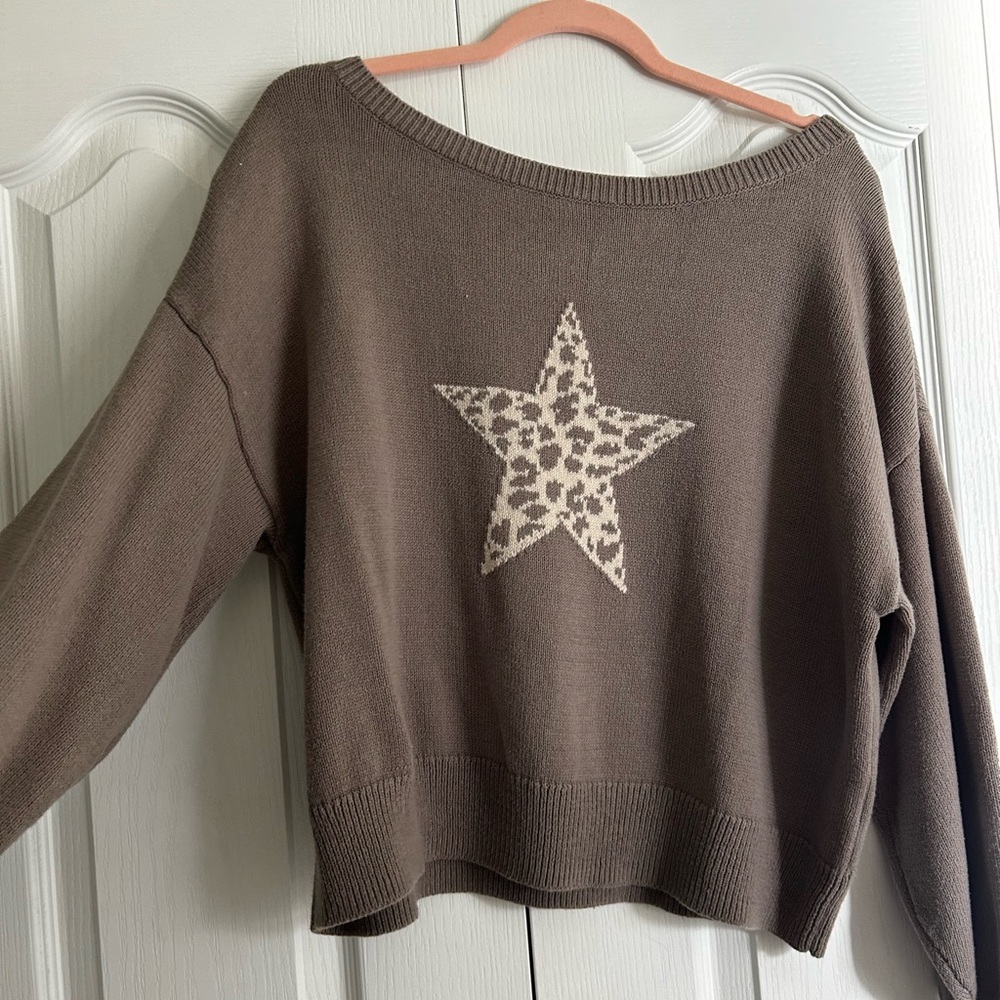 Hollister Taupe Sweater with Leopard Star
